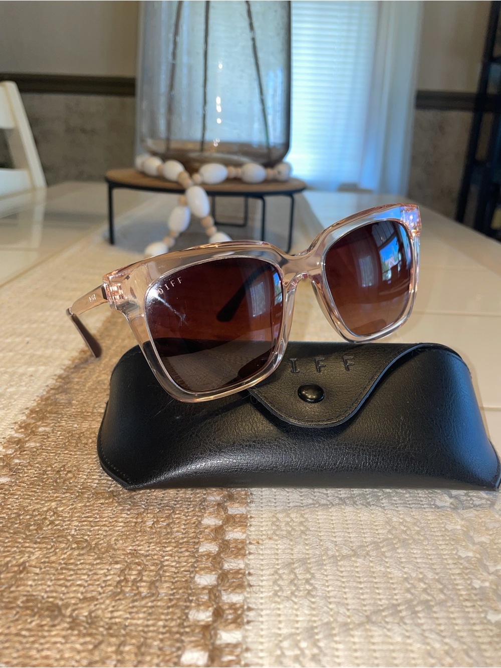 Diff Eyewear Pink Transparent Square Sunglasses with Brown Lenses